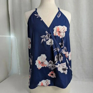 Navy Blue floral print, flowy fit, tank top women's size Large    NWOT   T14